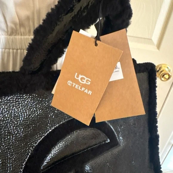 NWT Telfar & UGG Real Sheep Fur Black Large Shearling Shopping Bag - Picture 2 of 11